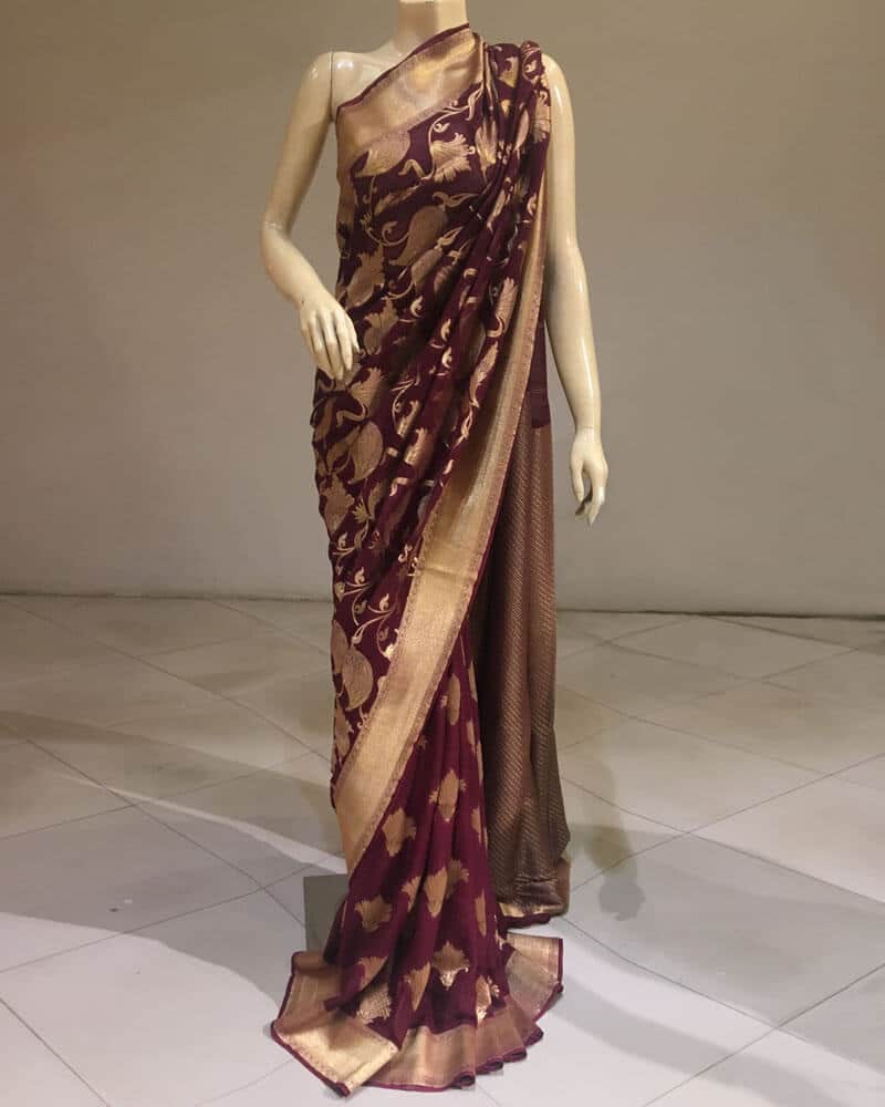 Cherry Red Chiffon Saree