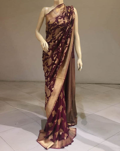 Cherry Red Chiffon Saree