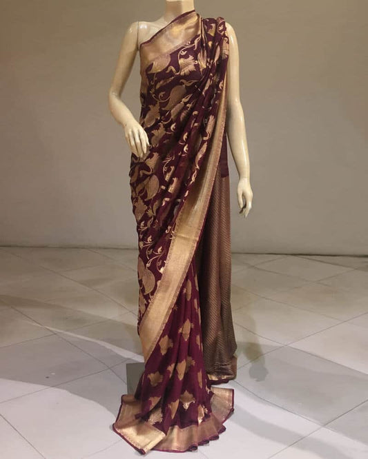 Cherry Red Chiffon Saree