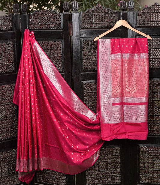 Pink leaf motif Saree - kg1348