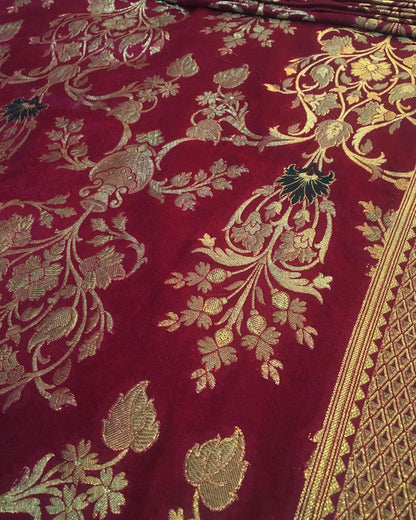 Pure katan Atlas Jamawar Fabric - SKG2184