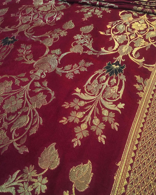 Pure katan Atlas Jamawar Fabric - SKG2184