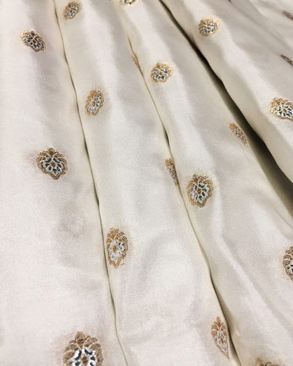 White Katan Fabric with Mena Boteh Motifs - KK343