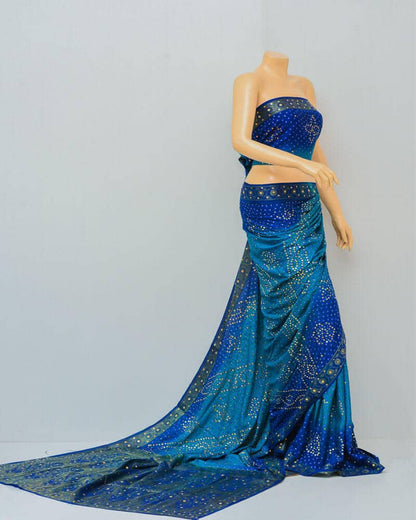 Pure Chiffon Bandhani Blue Saree (Mukesh Work)