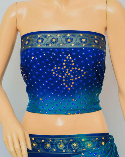 Pure Chiffon Bandhani Blue Saree (Mukesh Work)